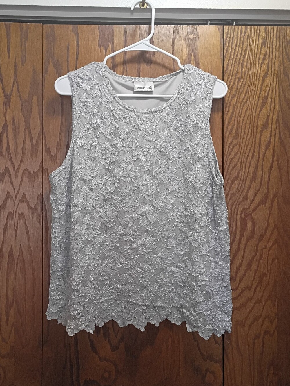 Fashion Bug Light Gray Lace Overlay Sleeveless Tank Top.